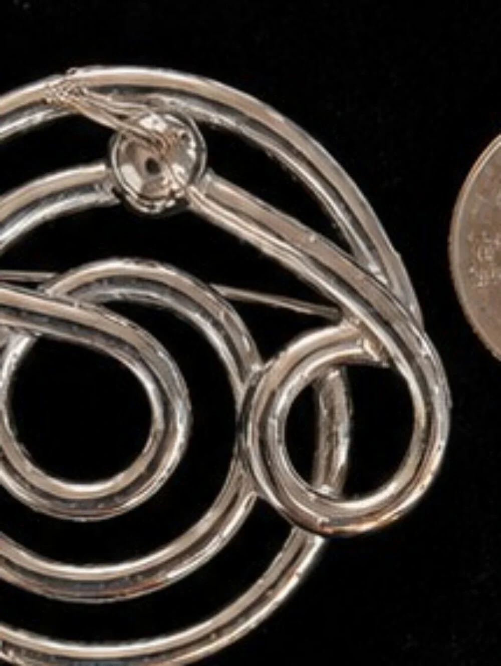 Vintage Modernist Abstract Swirl Brooch Silver Tone Mid Century Atomic Statement